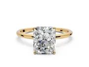Solitaire Engagement Ring Setting for Radiant Cut Center with Straight Thin Band and Prong Head in Yellow Gold