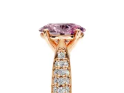 Solitaire Engagement Ring Setting for Fancy Pink Oval Center with Multi-Row Accents and Prong Head in Rose Gold