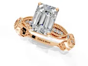 Solitaire Engagement Ring Setting for Emerald Cut Center with Marquise Panel Band and Prong Head in Rose Gold