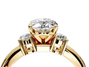 3 Stone Engagement Ring Setting for Oval Center with Wide Plain Band and Prong Head in Yellow Gold