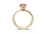 Solitaire Engagement Ring Setting for Fancy Pink Cushion Cut Center with Shared-Prong Accents and Prong Head in Yellow Gold