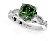 Solitaire Engagement Ring Setting for Fancy Green Cushion Cut Center with Marquise and Bezel Accents and Prong Head in Sterling Silver