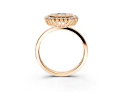 Halo Engagement Ring Setting for Emerald Cut Center with Milgrain Bezel Rim, Plain Band and Prong Head in Rose Gold
