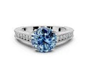 Solitaire Engagement Ring Setting for Fancy Blue Round Cut Center with Engraved Pave Band and Prong Head in Platinum