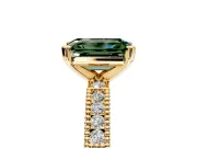Solitaire Engagement Ring Setting for Fancy Green Emerald Cut Center with Milgrain-Edged Pave Band and Prong Head in Yellow Gold