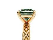 Solitaire Engagement Ring Setting for Fancy Green Princess Cut Center with Milgrain X Pattern Band and Prong Head in Yellow Gold