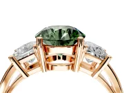 3 Stone Engagement Ring Setting for Fancy Green Round Cut Center with Matching Side Accents and Prong Head in Rose Gold