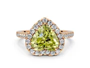 Halo Engagement Ring Setting for Fancy Yellow Heart-Shaped Center with Narrowing Pave Band and Prong Head in Rose Gold