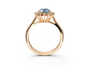 Starburst Halo Engagement Ring Setting for Fancy Blue Oval Center with Thin Round-Wire Band and Prong Head in Rose Gold