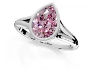 Solitaire Engagement Ring Setting for Fancy Pink Pear-Shaped Center with V Split Shank and Bezel Head in Platinum