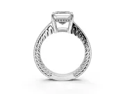 Engraved Engagement Ring Setting for Asscher Cut Center with Milgrain Pave Band and Prong Head in Platinum