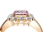 Halo Engagement Ring Setting for Fancy Pink Asscher Cut Center with Milgrain Channel Band and Prong Head in Rose Gold