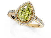 Halo Engagement Ring Setting for Fancy Yellow Pear-Shaped Center with Inner Milgrain Border and Prong Head in Yellow Gold