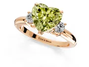 3 Stone Engagement Ring Setting for Fancy Yellow Heart-Shaped Center with Wide Plain Band and Prong Head in Rose Gold