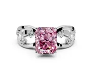 Solitaire Engagement Ring Setting for Fancy Pink Radiant Cut Center with Criss-Cross Accent Band and Prong Head in Platinum