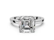 Solitaire Engagement Ring Setting for Asscher Cut Center with Basket Rail and Prong Head in White Gold