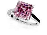 Solitaire Engagement Ring Setting for Fancy Pink Asscher Cut Center with Tapered Shoulders and Prong Head in Platinum