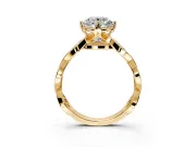 Solitaire Engagement Ring Setting for Round Cut Center with Accented Twist Band and Leaf Prong Head in Yellow Gold
