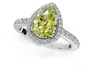 Halo Engagement Ring Setting for Fancy Yellow Pear-Shaped Center with Inner Milgrain Border and Prong Head in Platinum