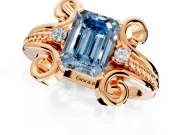 Solitaire Engagement Ring Setting for Fancy Blue Emerald Cut Center with Twisted Band and Scroll Prong Head in Rose Gold