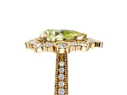 Milgrain Halo Engagement Ring Setting for Fancy Yellow Pear-Shaped Center with Bezel Point Accents and Prong Head in Yellow Gold