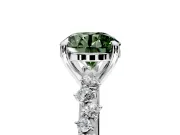 Solitaire Engagement Ring Setting for Fancy Green Round Cut Center with Trailing Leaf Accent Band and Prong Head in Sterling Silver