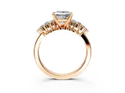 Cluster Engagement Ring Setting for Princess Cut Center with 2-Row Shoulder Clusters and Prong Head in Rose Gold