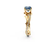 Solitaire Engagement Ring Setting for Fancy Blue Cushion Cut Center with Pave and Plain Crossover Band and Prong Head in Yellow Gold