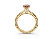 Solitaire Engagement Ring Setting for Fancy Pink Emerald Cut Center with Milgrain Cathedral Band and Prong Head in Yellow Gold