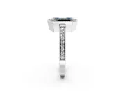 Halo Engagement Ring Setting for Fancy Blue Emerald Cut Center with Milgrain Halo, Pave Band and Prong Head in Sterling Silver