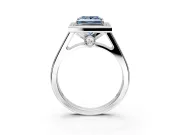 Halo Engagement Ring Setting for Fancy Blue Princess Cut Center with Outer Bezel Rim, Pave Band and Prong Head in Platinum