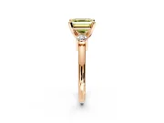 3 Stone Engagement Ring Setting for Fancy Yellow Asscher Cut Center with Wide Plain Band and Prong Head in Rose Gold