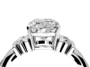 Solitaire Engagement Ring Setting for Cushion Cut Center with Grooved Bar Accent Band and Prong Head in White Gold