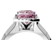 Halo Engagement Ring Setting for Fancy Pink Princess Cut Center with Knife Ridge Cathedral Band and Prong Head in Platinum