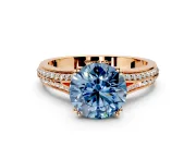Solitaire Engagement Ring Setting for Fancy Blue Round Cut Center with Pave Rail Split Shank and Prong Head in Rose Gold