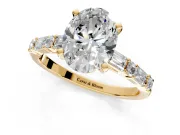 Baguette Engagement Ring Setting for Oval Center with Alternating Bar-Set Band and Prong Head in Yellow Gold