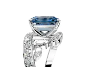 Solitaire Engagement Ring Setting for Fancy Blue Emerald Cut Center with Pave Bypass Twist Band and Prong Head in Sterling Silver