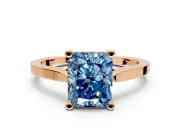 Solitaire Engagement Ring Setting for Fancy Blue Radiant Cut Center with Tapered Shoulders and Prong Head in Rose Gold