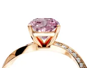 Side Accent Engagement Ring Setting for Fancy Pink Cushion Cut Center with Accent Shoulders and Prong Head in Rose Gold