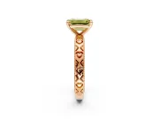 Solitaire Engagement Ring Setting for Fancy Yellow Emerald Cut Center with XO Engraved Band and Prong Head in Rose Gold