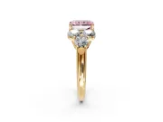 Cluster Engagement Ring Setting for Fancy Pink Radiant Cut Center with Round Cut Accent Frame and Prong Head in Yellow Gold