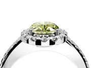 Pave Halo Engagement Ring Setting for Fancy Yellow Oval Center with Single Row Pave Band and Prong Head in Platinum