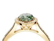 Halo Engagement Ring Setting for Fancy Green Marquise Center with Pave Accents, Heart Basket and Prong Head in Yellow Gold