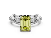 Solitaire Engagement Ring Setting for Fancy Yellow Emerald Cut Center with Marquise Panel Band and Prong Head in Sterling Silver
