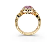 Halo Engagement Ring Setting for Fancy Pink Round Cut Center with Floral Band and Prong Head in Yellow Gold