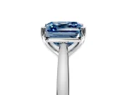 Solitaire Engagement Ring Setting for Fancy Blue Asscher Cut Center with Narrow Cathedral Band and Prong Head in Platinum