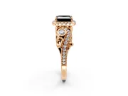 Bypass Halo Engagement Ring Setting for Fancy Black Princess Cut Center with Bezel Accents, Milgrain and Prong Head in Rose Gold