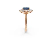 Small-Accent Cluster Halo Engagement Ring Setting for Fancy Blue Princess Cut Center with Plain Band and Prong Head in Rose Gold
