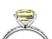 Solitaire Engagement Ring Setting for Fancy Yellow Asscher Cut Center with XO Engraved Band and Prong Head in Platinum