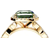 Halo Engagement Ring Setting for Fancy Green Asscher Cut Center with Pave and Plain Twist Band and Prong Head in Yellow Gold